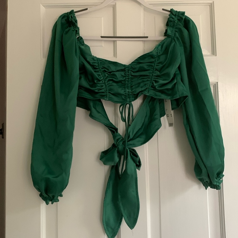 NWTUrban outfitters emerald green crop blouse , tie in back